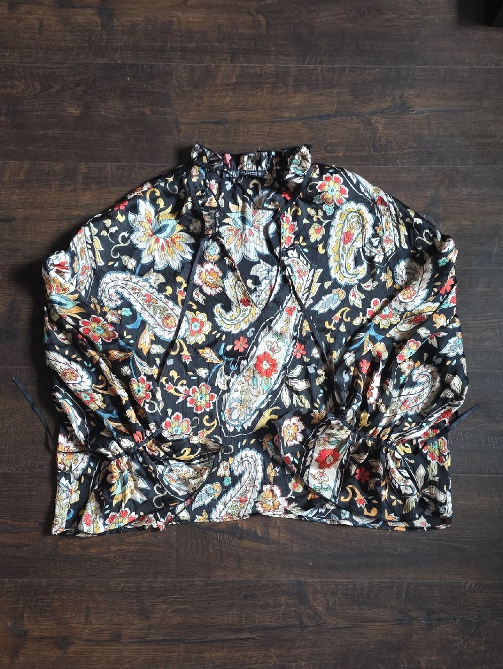 Zara Floral Paisley Ruffle Neck Cropped  Women's Blouse